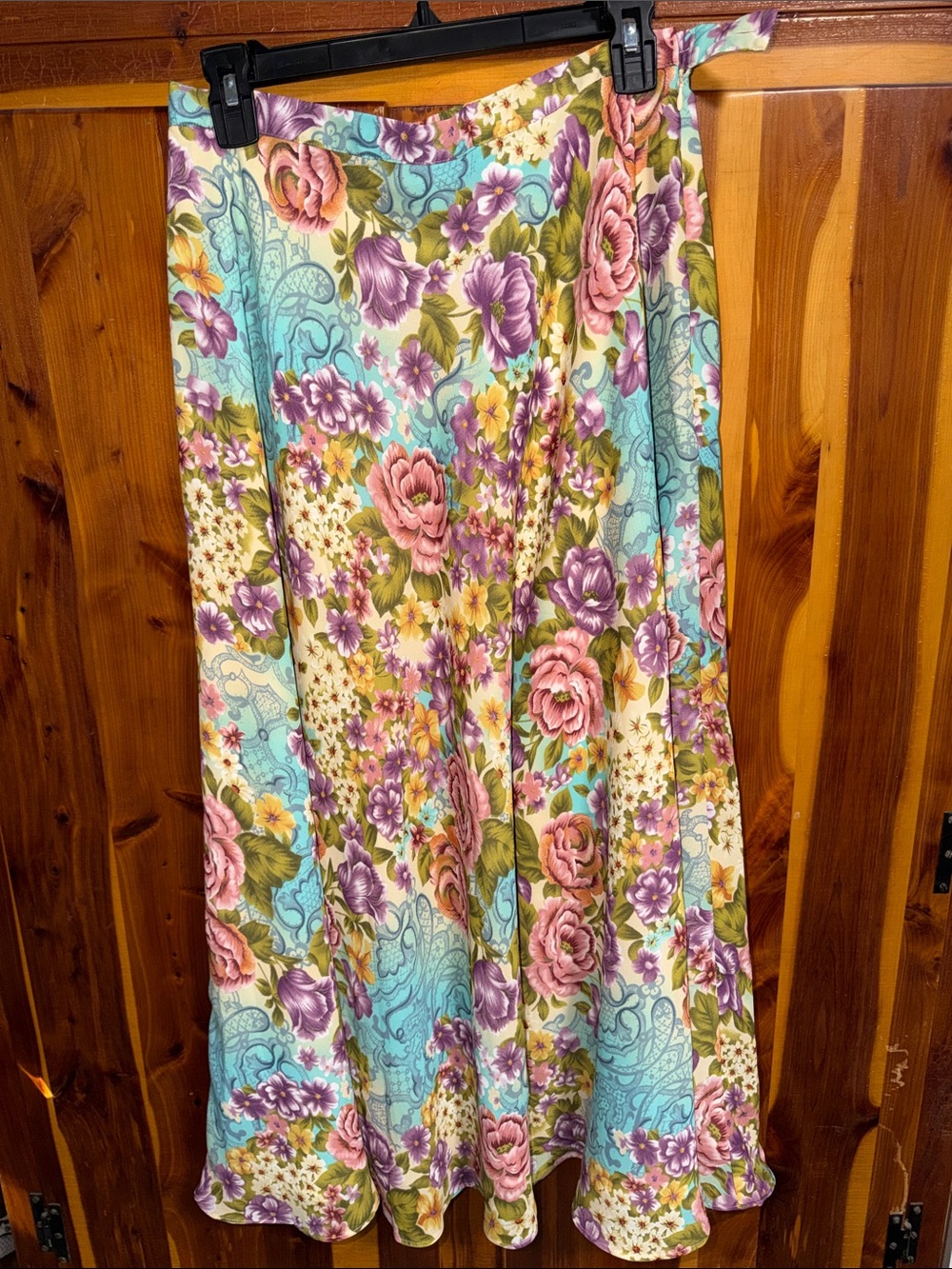 Coldwater Creek Floral Maxi Skirt in Aqua and Pink